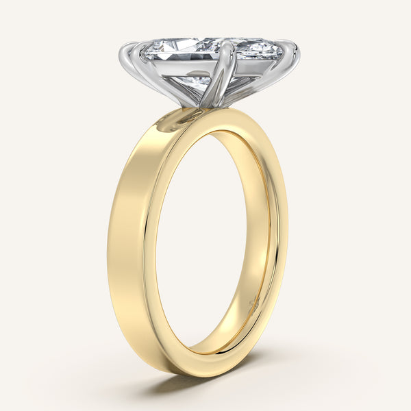 Marquise Wide Flat Band Engagement Ring | 14k Two Tone
