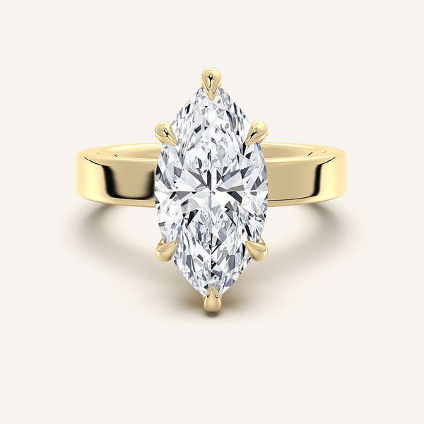 Marquise Wide Flat Band Engagement Ring | 18k Yellow Gold