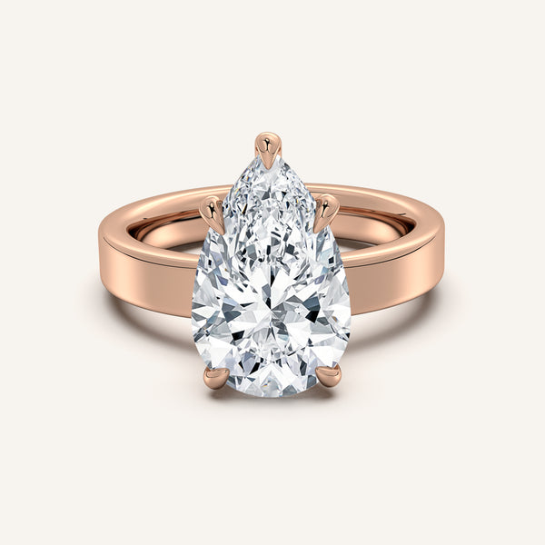 Pear Shape Wide Flat Band Engagement Ring | 18k Rose Gold
