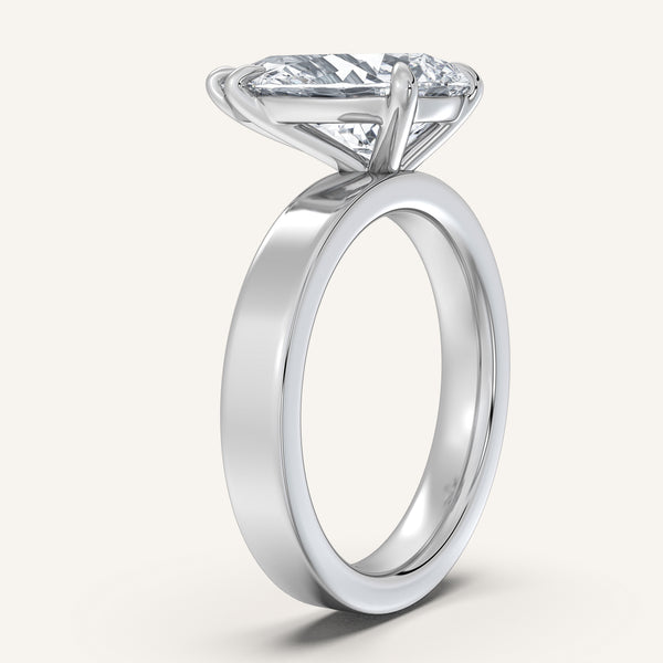 Pear Shape Wide Flat Band Engagement Ring | 14k White Gold