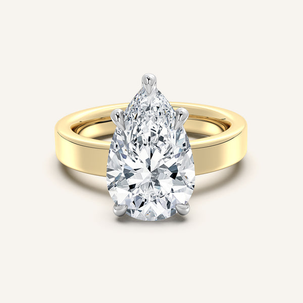 Pear Shape Wide Flat Band Engagement Ring | 18k Two Tone