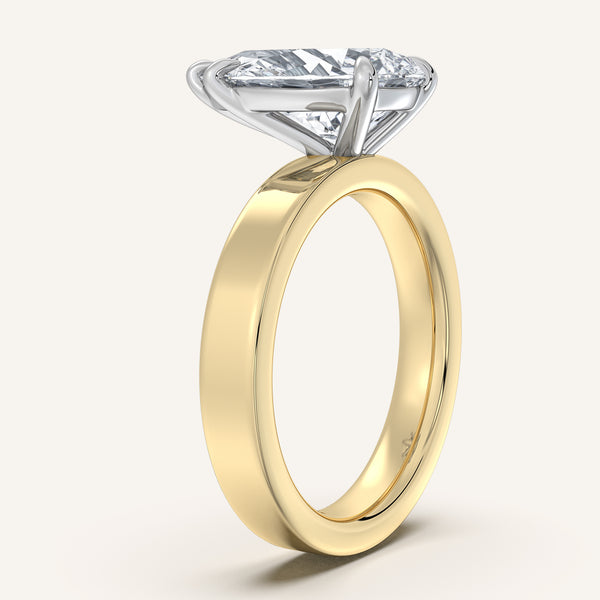 Pear Shape Wide Flat Band Engagement Ring | 18k Two Tone