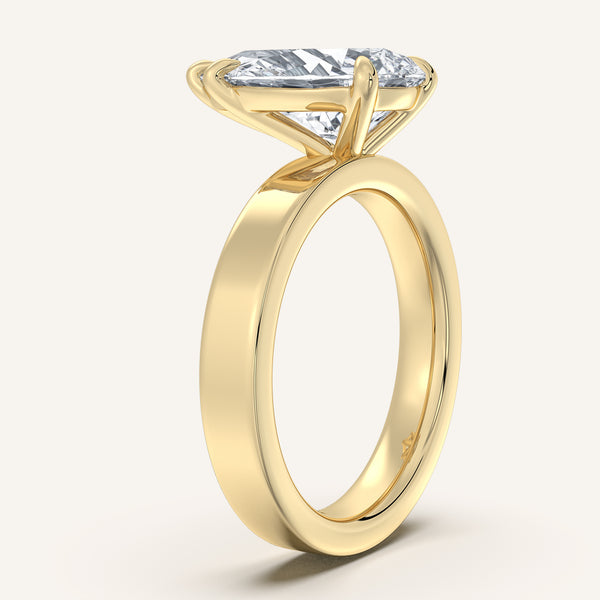Pear Shape Wide Flat Band Engagement Ring | 14k Yellow Gold