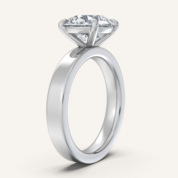 Round Wide Flat Band Engagement Ring | 14k White Gold