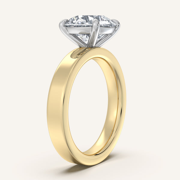 Round Wide Flat Band Engagement Ring | 18k Two Tone