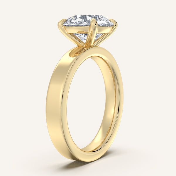 Round Wide Flat Band Engagement Ring | 14k Yellow Gold