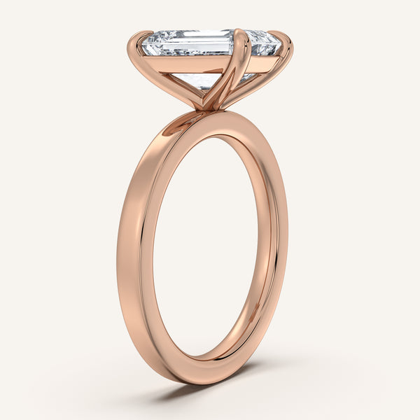 Emerald Cut Flat Band Engagement Ring | 18k Rose Gold