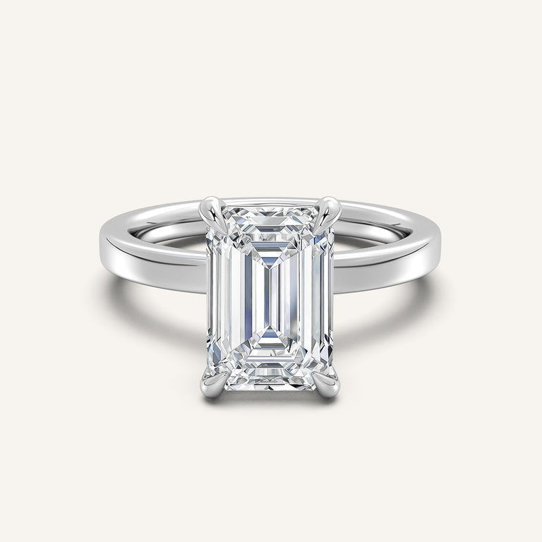 Image for Emerald Cut Flat Band Engagement Ring | 14k White Gold