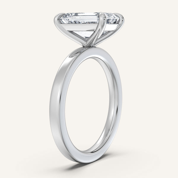 Emerald Cut Flat Band Engagement Ring | 18k White Gold