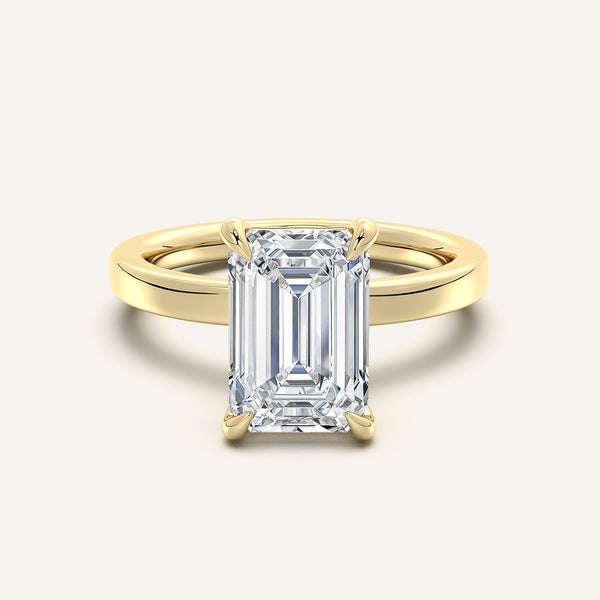 Emerald Cut Flat Band Engagement Ring | 18k Yellow Gold