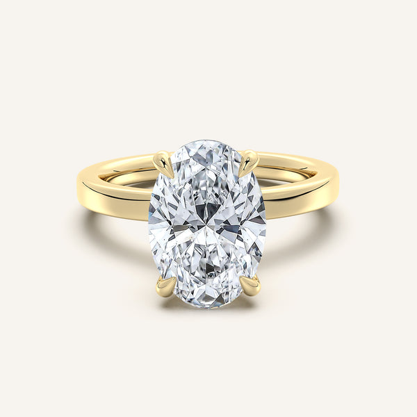 Oval Flat Band Engagement Ring | 18k Yellow Gold