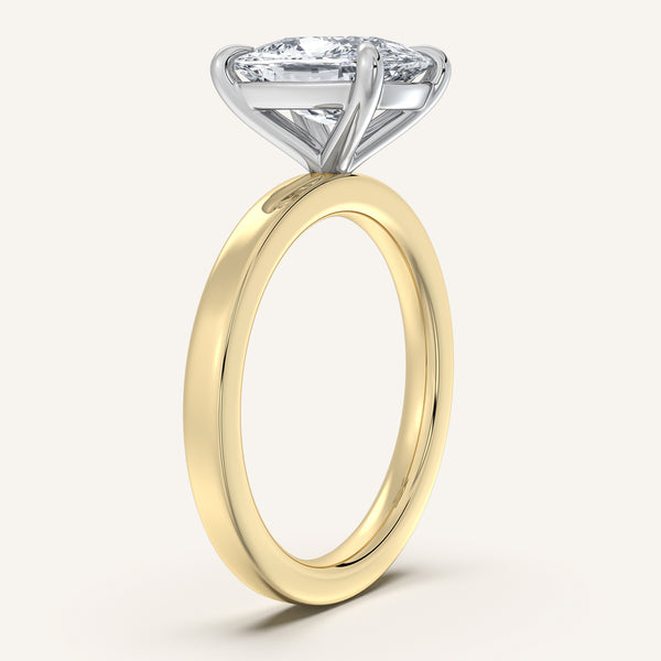 Cushion Cut Flat Band Engagement Ring | 18k Two Tone