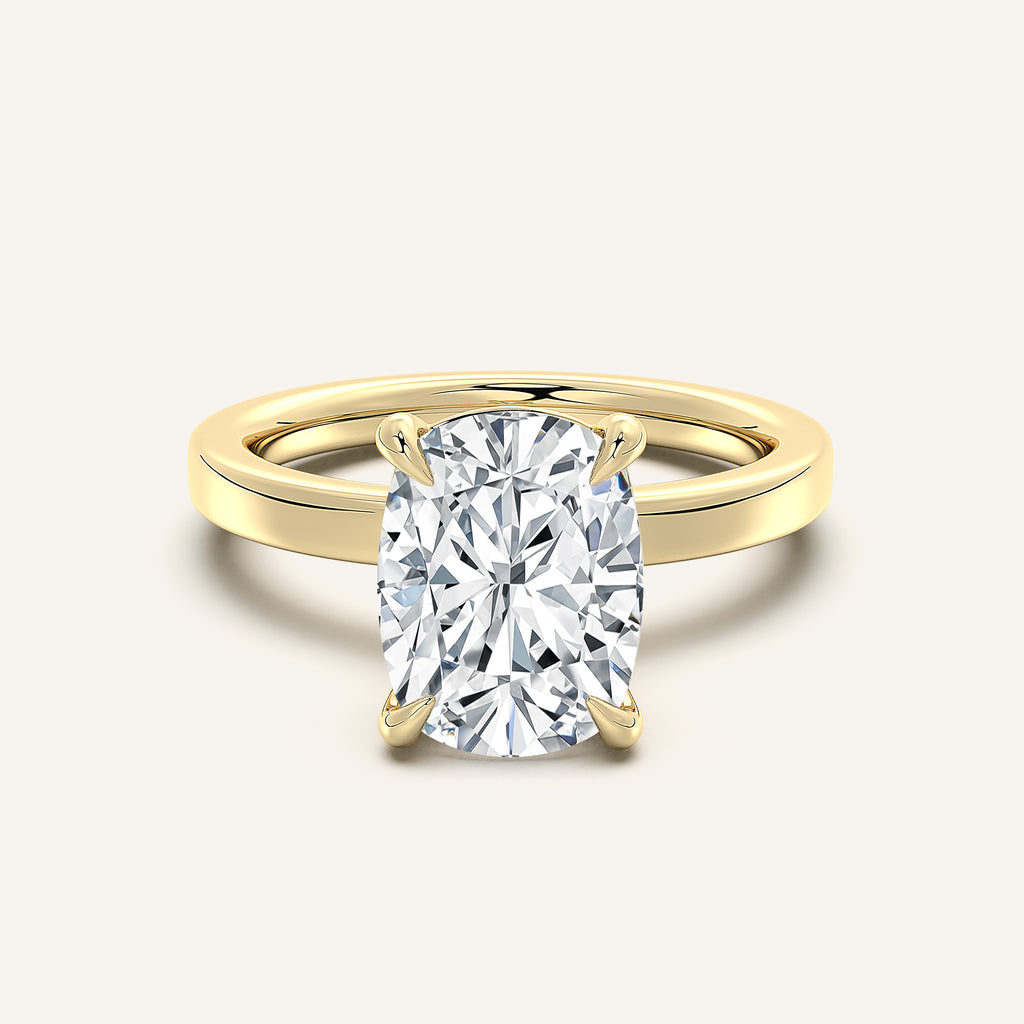 Cushion Cut Flat Band Engagement Ring | 18k Yellow Gold & Clairamor