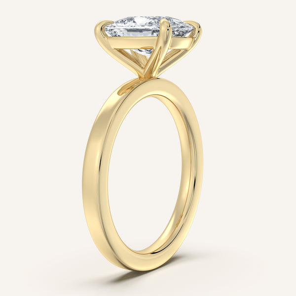 Cushion Cut Flat Band Engagement Ring | 14k Yellow Gold