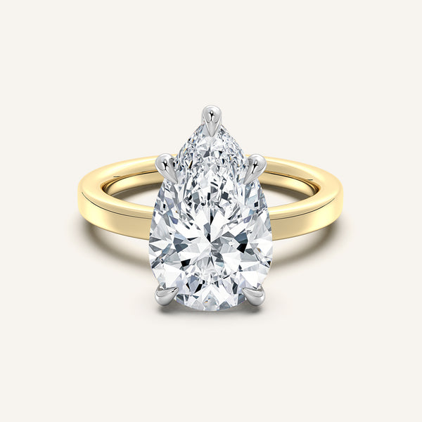 Pear Shape Flat Band Engagement Ring | 18k Two Tone