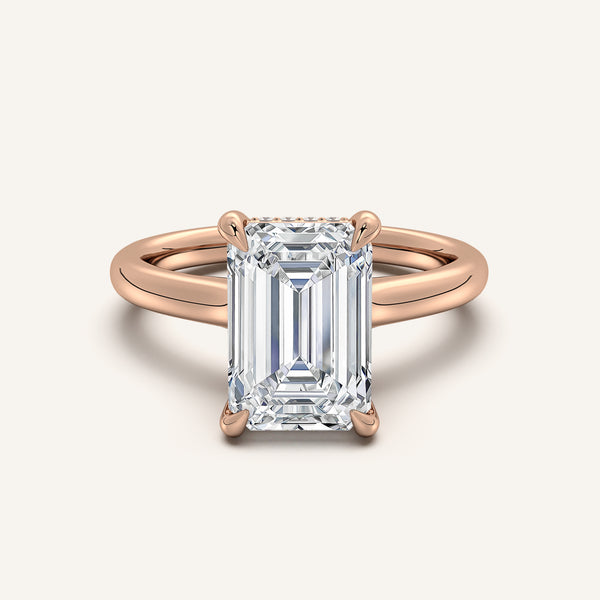 Emerald Cut Cathedral Hidden Halo Engagement Ring | 18k Rose Gold