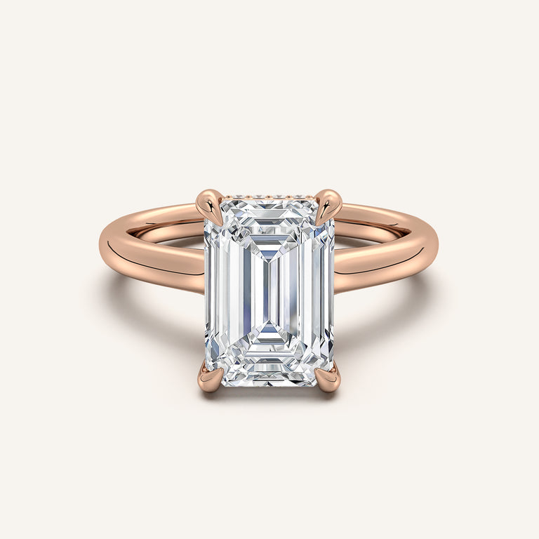Image for Emerald Cut Cathedral Hidden Halo Engagement Ring | 18k Rose Gold