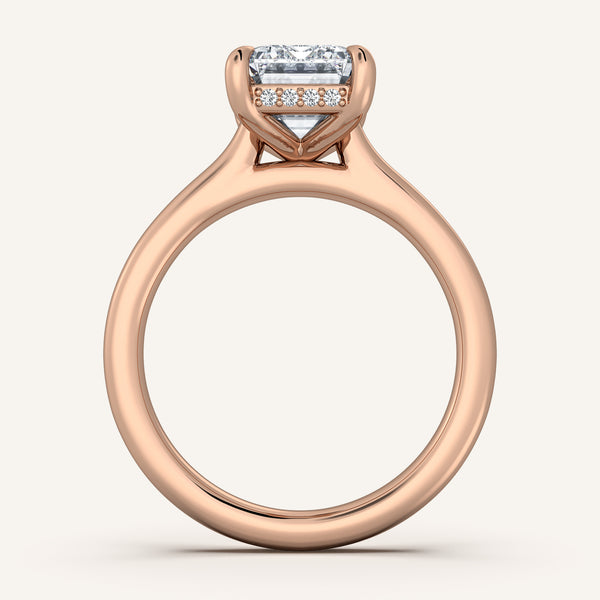Emerald Cut Cathedral Hidden Halo Engagement Ring | 18k Rose Gold