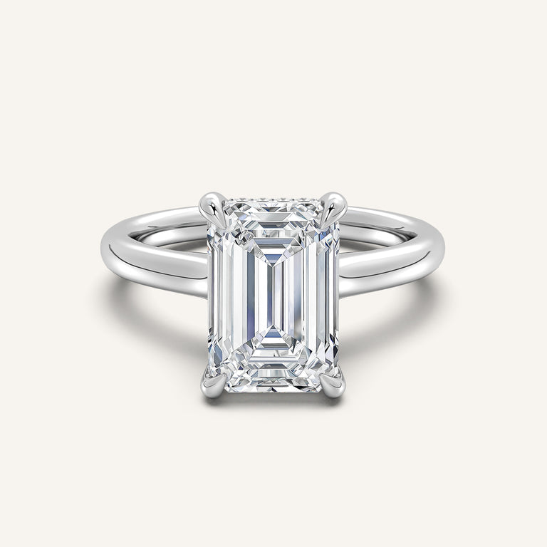 Image for Emerald Cut Cathedral Hidden Halo Engagement Ring | Platinum