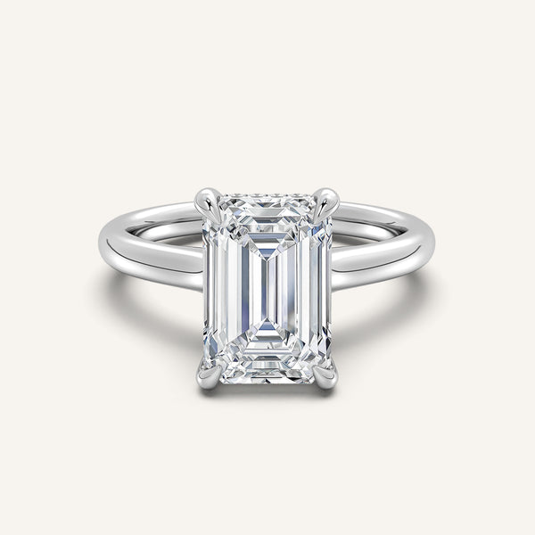 Emerald Cut Cathedral Hidden Halo Engagement Ring | 18k White Gold