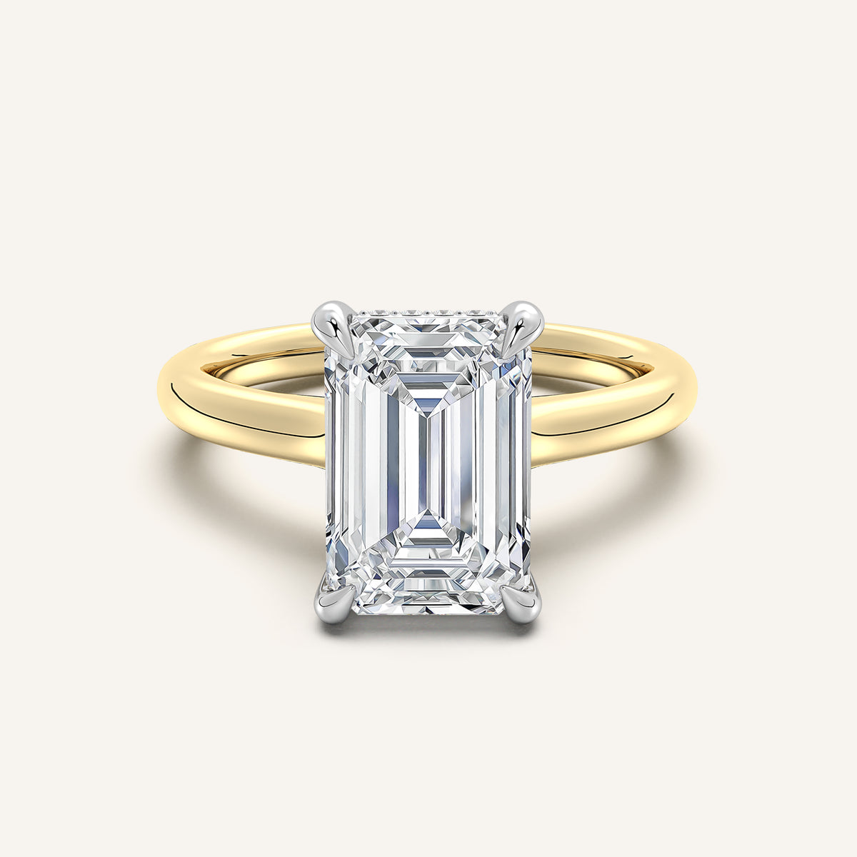 Image for Emerald Cut Cathedral Hidden Halo Engagement Ring | 14k Two Tone