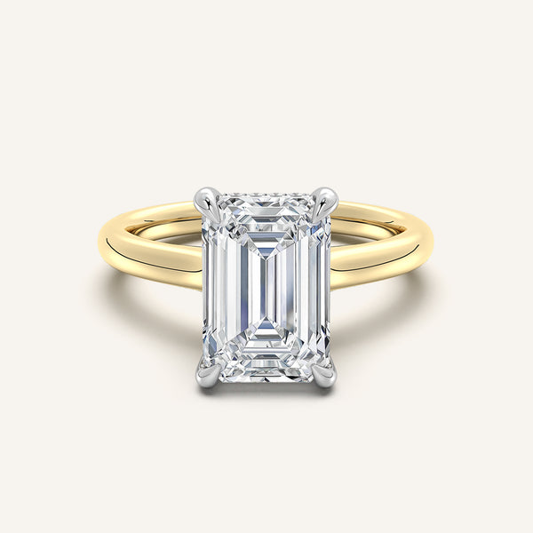 Emerald Cut Cathedral Hidden Halo Engagement Ring | 18k Two Tone