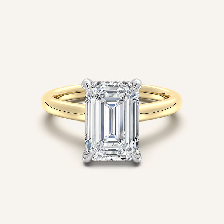 Image for Emerald Cut Cathedral Hidden Halo Engagement Ring | 18k Two Tone