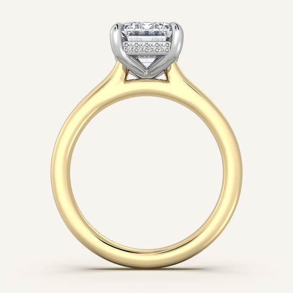 Emerald Cut Cathedral Hidden Halo Engagement Ring | 18k Two Tone