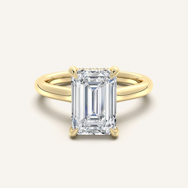 Emerald Cut Cathedral Hidden Halo Engagement Ring | 18k Yellow Gold