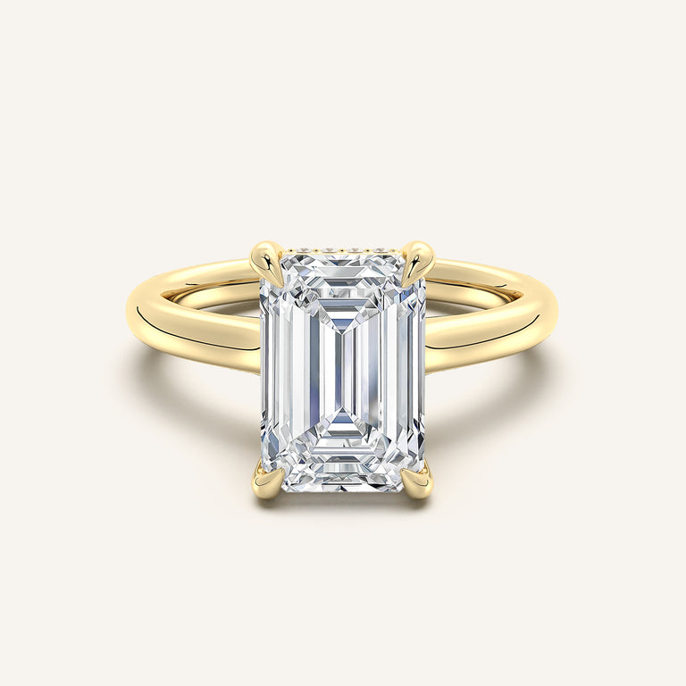 Image for Emerald Cut Cathedral Hidden Halo Engagement Ring | 18k Yellow Gold