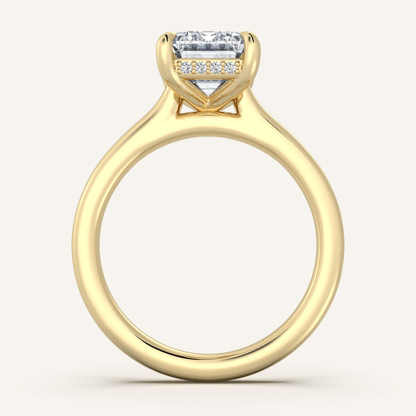 Emerald Cut Cathedral Hidden Halo Engagement Ring | 18k Yellow Gold