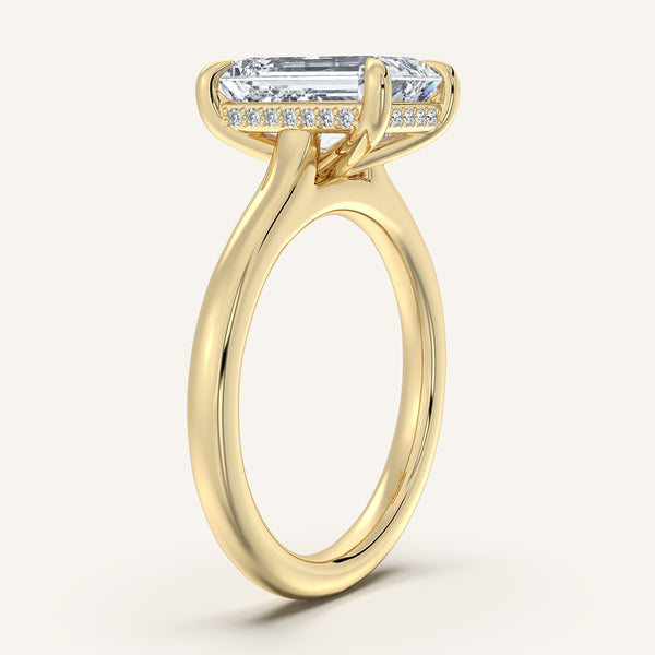 Emerald Cut Cathedral Hidden Halo Engagement Ring | 14k Yellow Gold