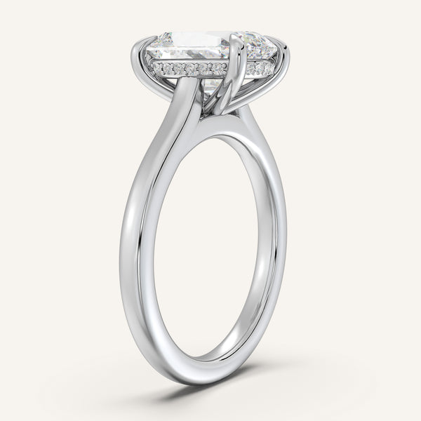 Old Mine Cut Cathedral Hidden Halo Engagement Ring | 18k White Gold