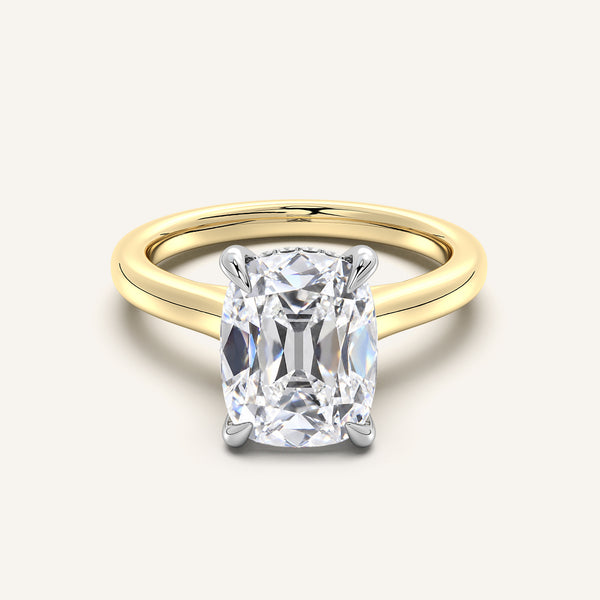 Old Mine Cut Cathedral Hidden Halo Engagement Ring | 14k Two Tone