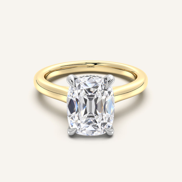Image for Old Mine Cut Cathedral Hidden Halo Engagement Ring | 18k Two Tone