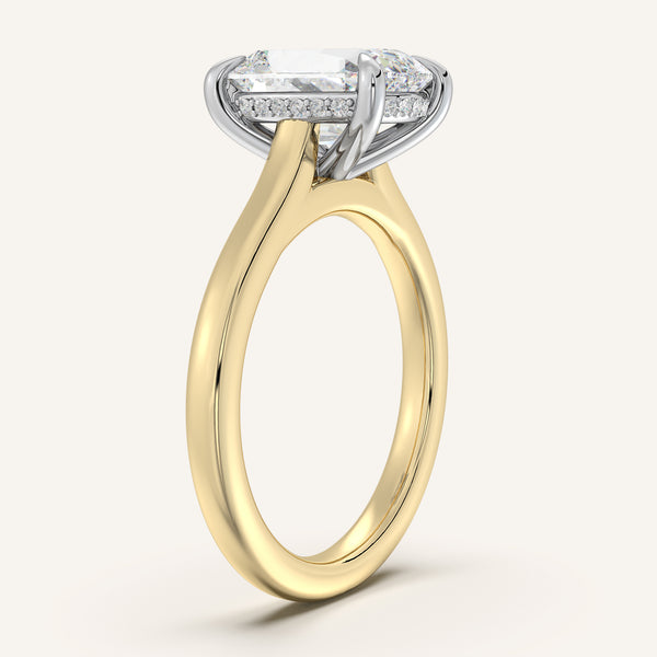 Old Mine Cut Cathedral Hidden Halo Engagement Ring | 14k Two Tone