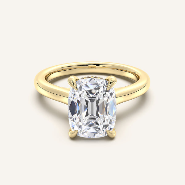 Old Mine Cut Cathedral Hidden Halo Engagement Ring | 18k Yellow Gold