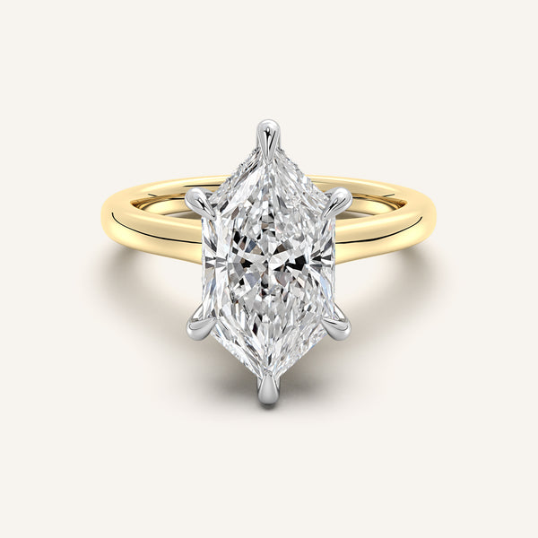 Dutch Marquise Cathedral Hidden Halo Engagement Ring | 18k Two Tone