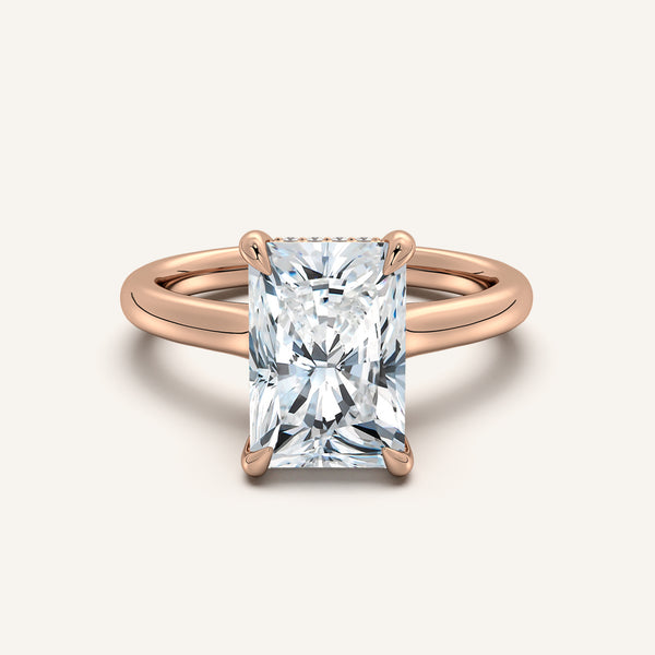 Radiant Cut Cathedral Hidden Halo Engagement Ring | 18k Rose Gold