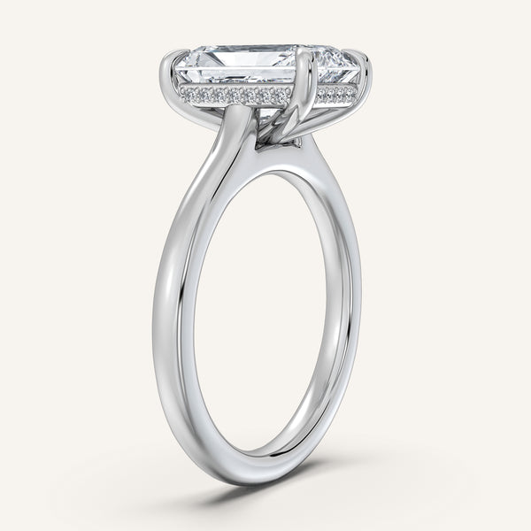 Radiant Cut Cathedral Hidden Halo Engagement Ring | 14k White Gold