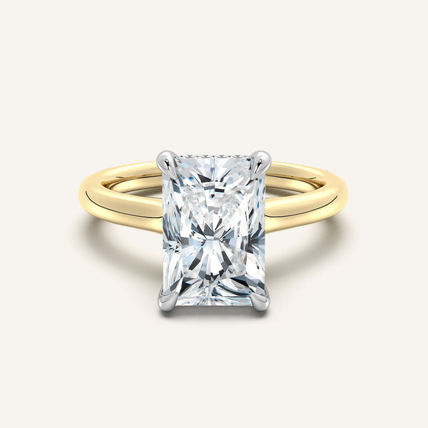 Radiant Cut Cathedral Hidden Halo Engagement Ring | 14k Two Tone