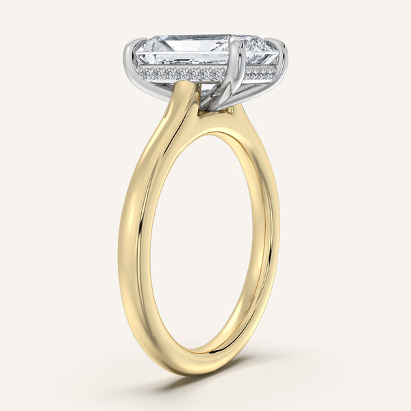 Radiant Cut Cathedral Hidden Halo Engagement Ring | 14k Two Tone