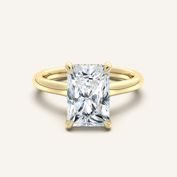 Radiant Cut Cathedral Hidden Halo Engagement Ring | 18k Yellow Gold