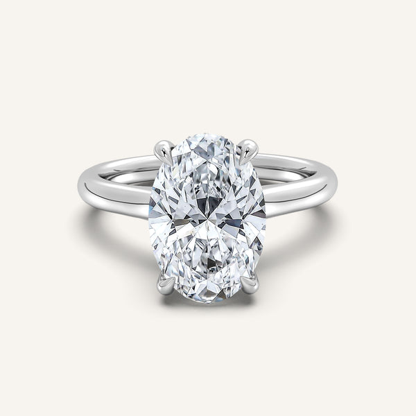 Oval Cathedral Hidden Halo Engagement Ring | 18k White Gold