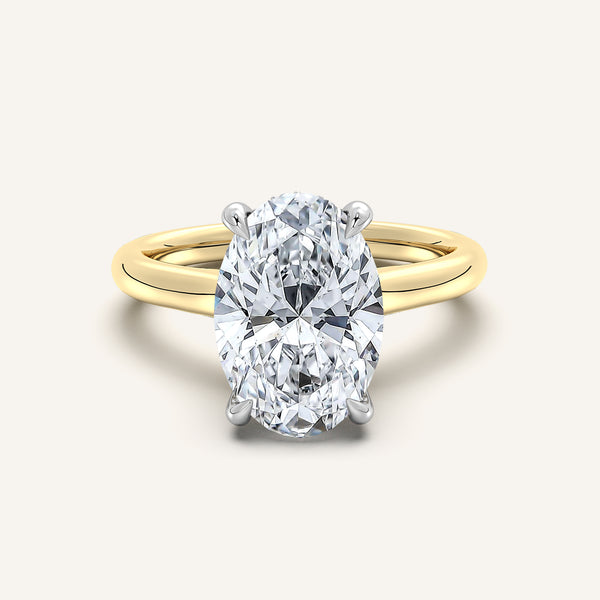 Oval Cathedral Hidden Halo Engagement Ring | 18k Two Tone