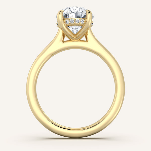 Oval Cathedral Hidden Halo Engagement Ring | 18k Yellow Gold