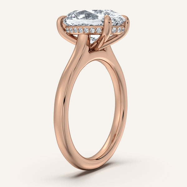 Cushion Cut Cathedral Hidden Halo Engagement Ring | 14k Rose Gold