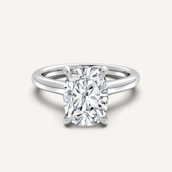 Cushion Cut Cathedral Hidden Halo Engagement Ring | 18k White Gold