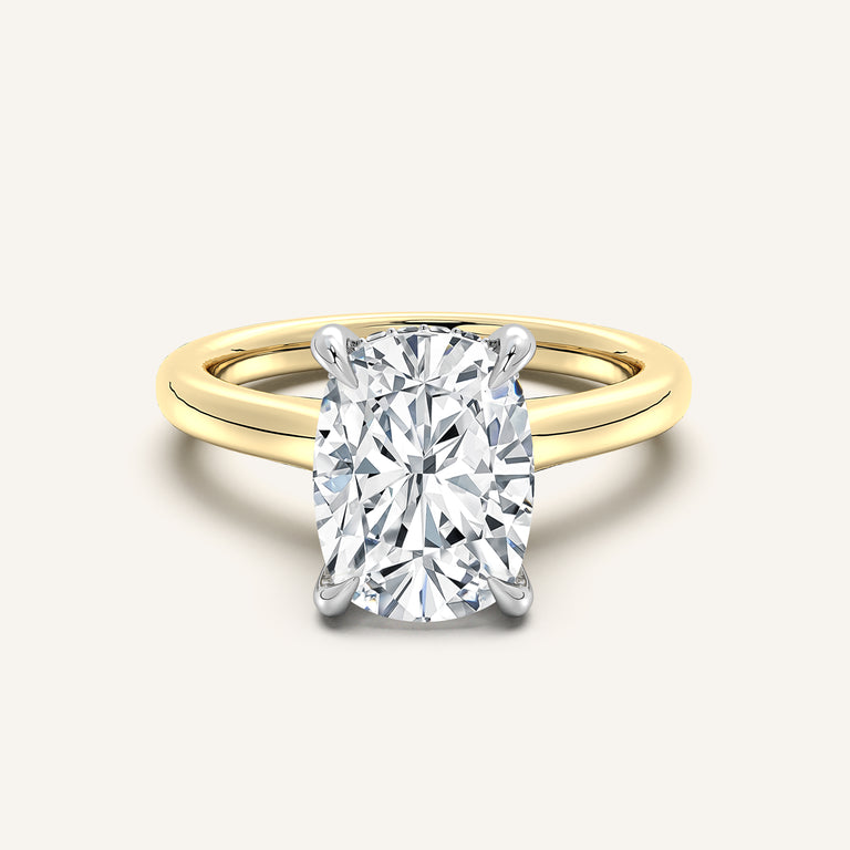 Image for Cushion Cut Cathedral Hidden Halo Engagement Ring | 18k Two Tone
