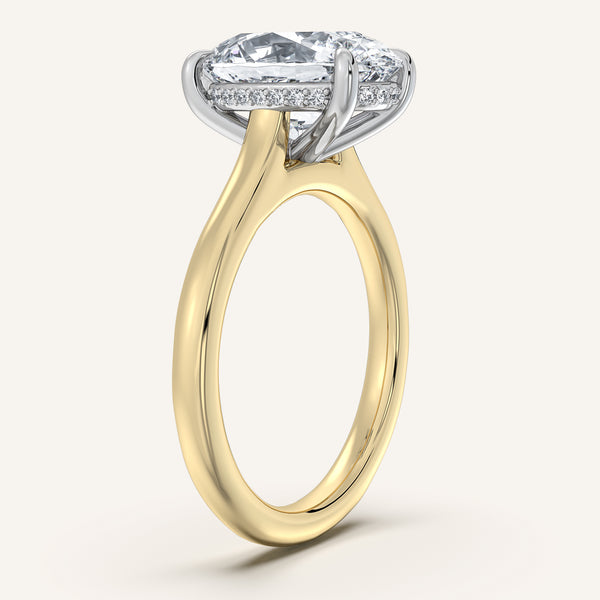 Cushion Cut Cathedral Hidden Halo Engagement Ring | 14k Two Tone
